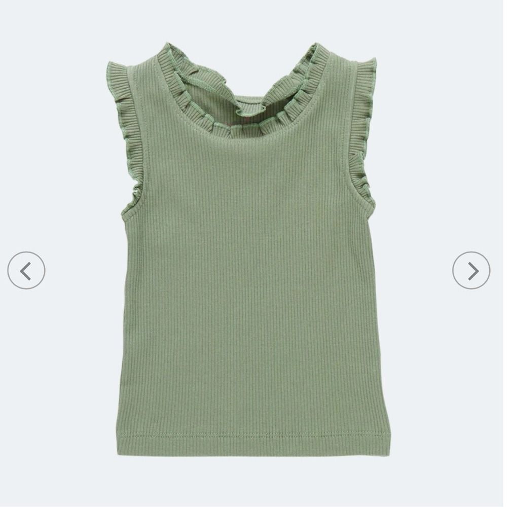 Pink Chicken Girls 3Y Organic Ruffle Ribbed Tank Top Leaf Green Preppy Casual